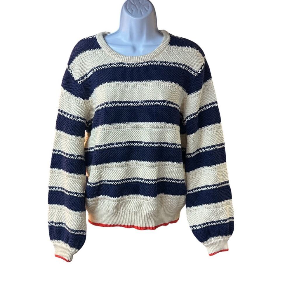 Trovata Birds of Paradis Ryann Sweater Navy Ecru Stripe Crewneck Size Large